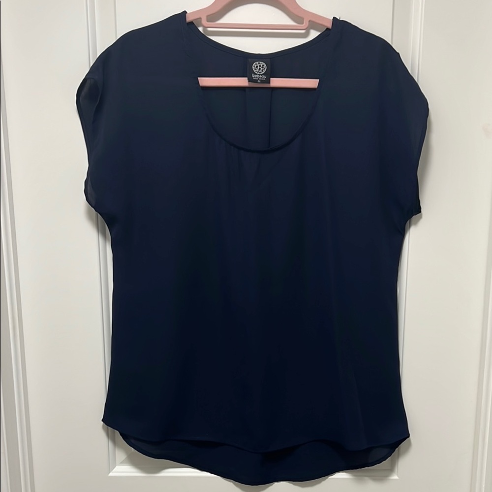 Bobeau Blue Cap Sleeve Relaxed Blouse